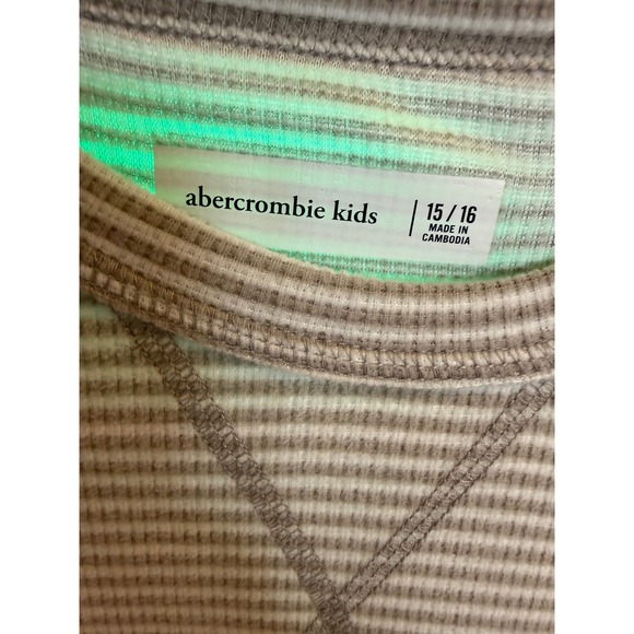abercrombie kids Other - Abercrombie Kids Tan White Striped Waffle Knit Thermal Long Sleeve Shirt 15/16